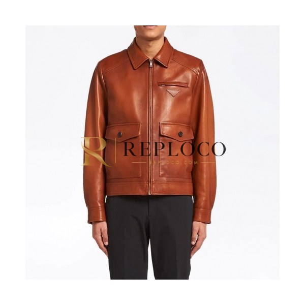 ✨Prada Mens Logo Casual Leather Jackets - 프라다 2021 남성 로고 캐쥬얼 가죽 자켓 Pra02449x Size(m - 3xl) 브라운