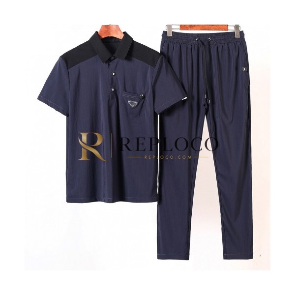 ✨[프라다]Prada 2020 Mens Casual Logo Training Short Sleeved Clothes&Pants - 프라다 2020 남성 캐쥬얼 로고 코튼 반팔 트레이닝복&팬츠 Pra01036x.Size(m - 3xl).네이비