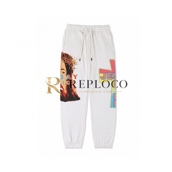 ✨Kanye west 2019 Mens Logo Oversize Cotton Pants - 카니예 웨스트 2019 남성 로고 오버사이즈 코튼 팬츠 Kany0035x.Size(m - xl).화이트