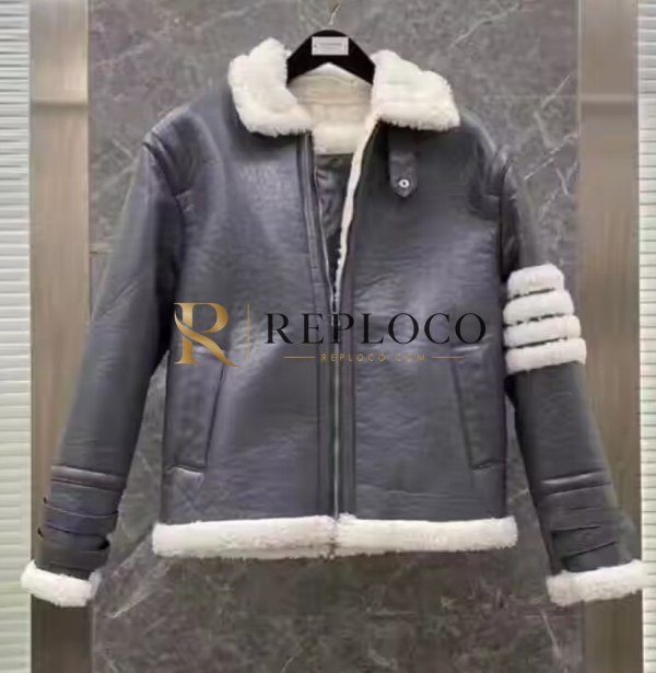 ✨Thom Browne 2022 Mens Casual Leather Moostang - 톰브라운 2022 남성 캐쥬얼 가죽 무스탕 Thom0345x.Size(m - 3xl).네이비