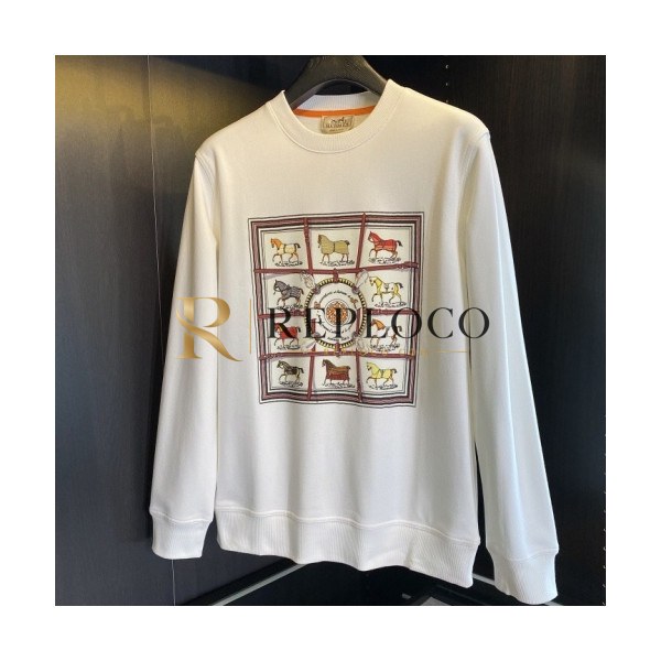 ✨Hermes 2020 Mens Crew-neck Casual Cotton Tshirts- 에르메스 2020 남성 크루넥 캐쥬얼 코튼 기모 긴팔티 Her0519x.Size(m - 3xl).화이트