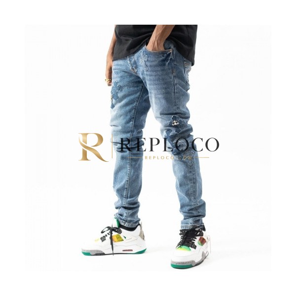 ✨[크롬하츠]Chrom Hearts 2021 Mens Casual Denim Jeans - 크롬하츠 20201남성 캐쥬얼 데님 청바지 Chr0337x.Size(29 - 34).블루