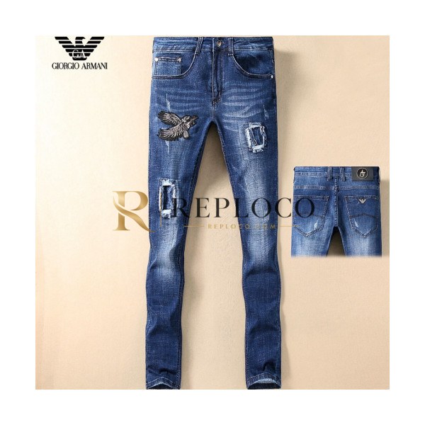 ✨Armani 2019 Mens Steel Logo Slim Fit Denim Pants - 알마니 남성 스틸 로고 슬림핏 데님 팬츠 Arm0217x.Size(29 - 38).블루
