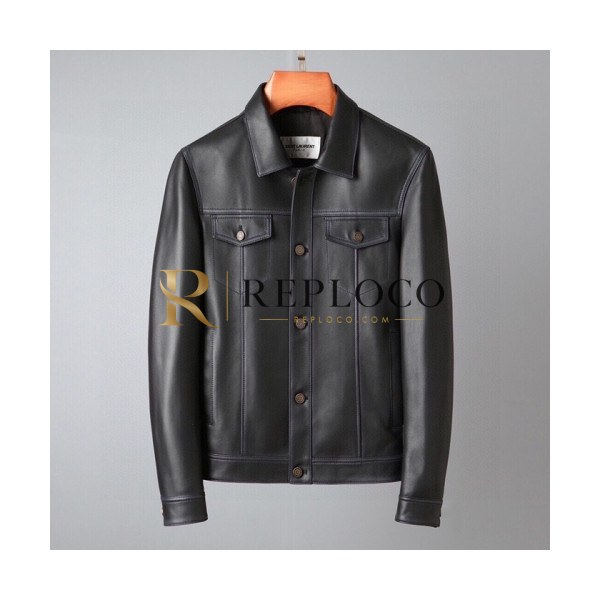 ✨[1:1]Saint Laurent Mens Casual Leather Jackets Black - 입생로랑 2021 남성 캐쥬얼 가죽 자켓 Ysl0128x Size(m - 3xl) 블랙