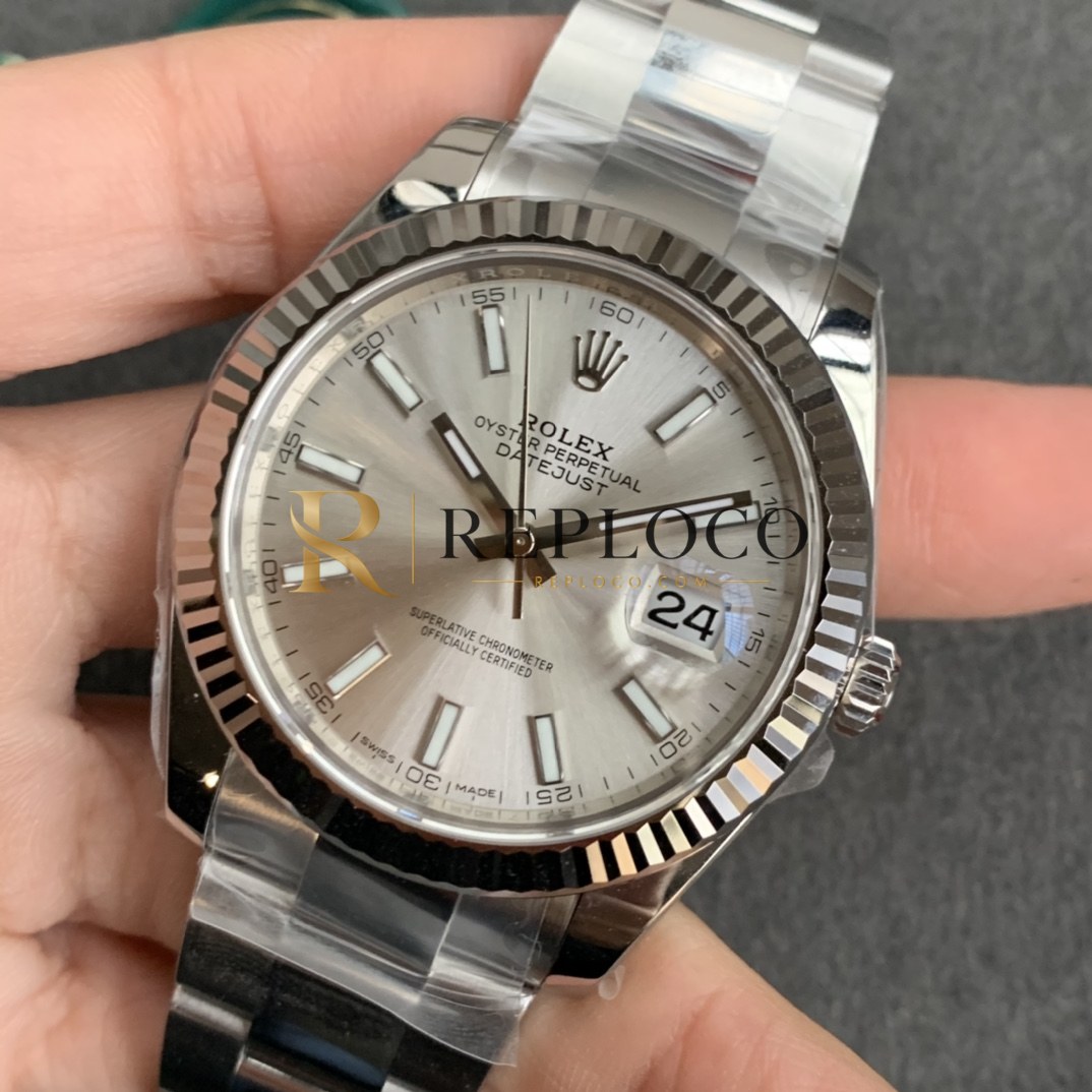 VS 공장 롤렉스 데이트저스트 41mm 126334 실버 선버스트 다이얼 플루티드 베젤 오이스터 브레이슬릿 1:1 슈퍼클론 DD3235 무브먼트 - 이미지 4
