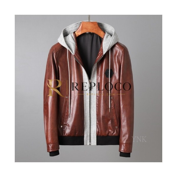 ✨Philipp Plein Mens Leather Jacket - 필립플레인 2020 남성 베이직 가죽 자켓 Phi0134x.Size(m - 3xl).브라운