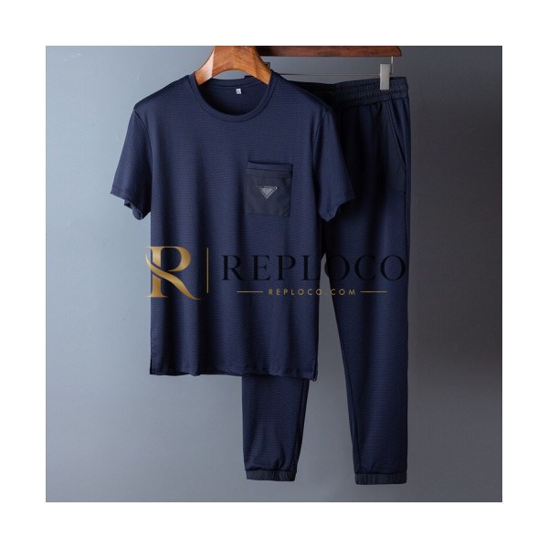 ✨[프라다]Prada 2020 Mens Casual Logo Training Short Sleeved Clothes&Pants - 프라다 2020 남성 캐쥬얼 로고 코튼 반팔 트레이닝복&팬츠 Pra01051x.Size(m - 3xl).네이비
