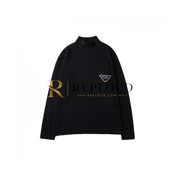 ✨Prada Mens Crew-neck Cotton Tshirts Black - 프라다 2021 남성 로고 크루넥 코튼 긴팔티 Pra02488x Size(s - xl) 블랙