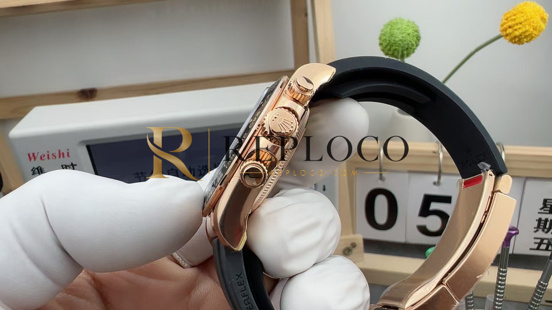 VS 공장 롤렉스 코스모그래프 데이토나 40mm 126515LN 블랙 다이얼 에버로즈 골드 러버 스트랩 1:1 슈퍼클론 DD4131 무브먼트 - 이미지 6