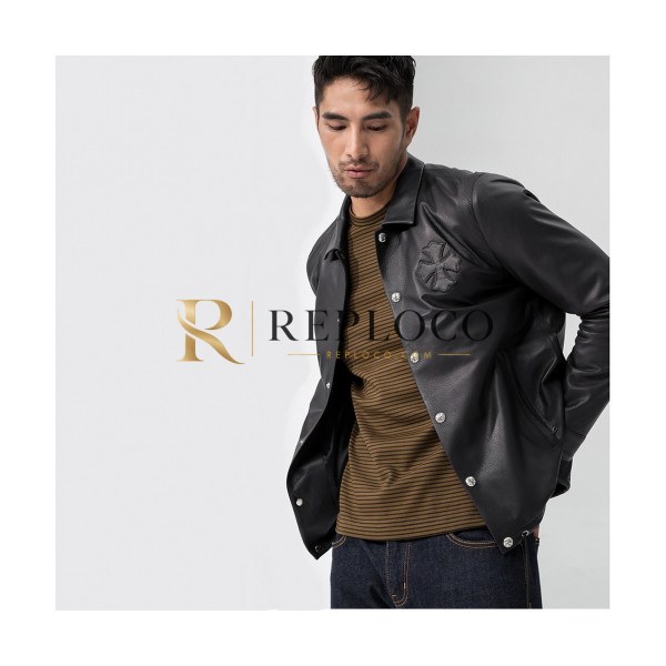 ✨Chrome Hearts 2019 Mens Logo Casual Leather Jacket - 크롬하츠 2019 남성 로고 캐쥬얼 가죽 자켓 Chr0055x.Size(m - 3xl).블랙