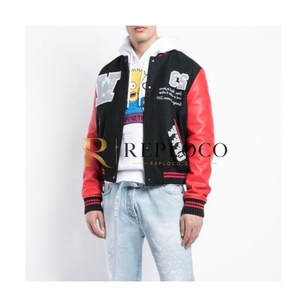 ✨Off-white 2019 Mens Logo Cashmere Leather Jacket - 오프화이트 2019 남성 로고 캐시미어 레더 자켓 Off0202x.Size(m - 2xl).블랙