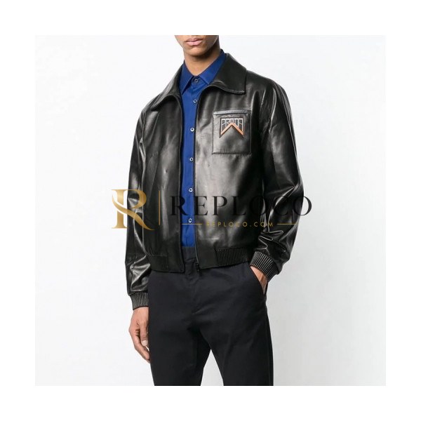 ✨[프라다]Prada 2020 Mens Logo Casual Leather Jackets - 프라다 2020 남성 로고 캐쥬얼 가죽 자켓 Pra0937x.Size(m - 3xl).블랙
