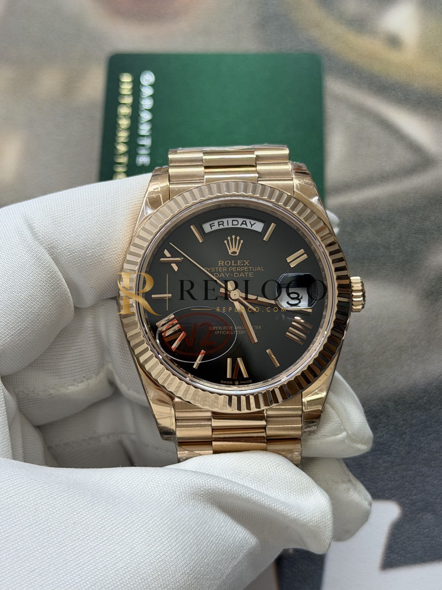 VS 공장 롤렉스 데이데이트 40mm 228235 에버로즈 골드 옴브레 그레이 로만 다이얼 플루티드 베젤 프레지던트 브레이슬릿 1:1 슈퍼클론 DD3255 무브먼트