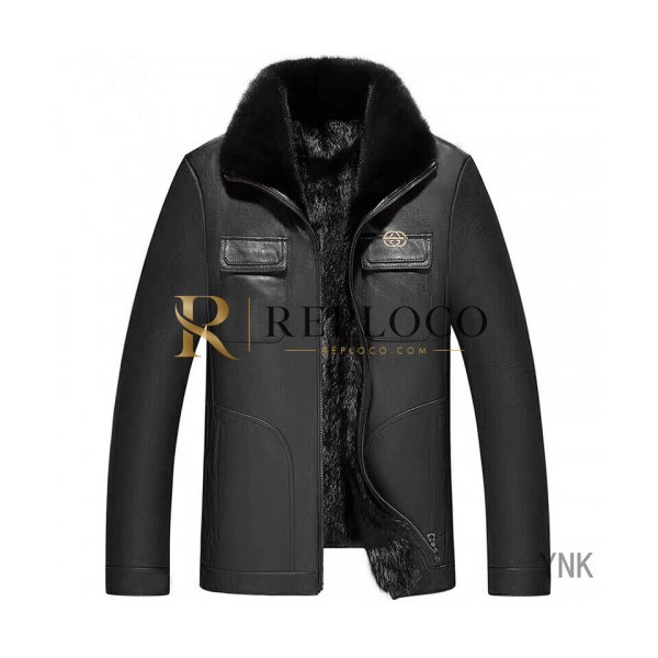 ✨[구찌]Gucci 2019 Mens Logo Mink Leather Jacket - 구찌 2019 남성 로고 밍크 가죽 자켓 Guc01889x.Size(l - 5xl).블랙