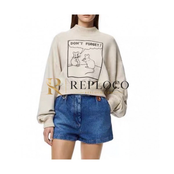 ✨Loewe Womens Logo Crew-neck Cotton Tshirts Gray - 로에베 2021 여성 로고 크루넥 코튼 긴팔티 Loe0505x Size(s - l) 그레이