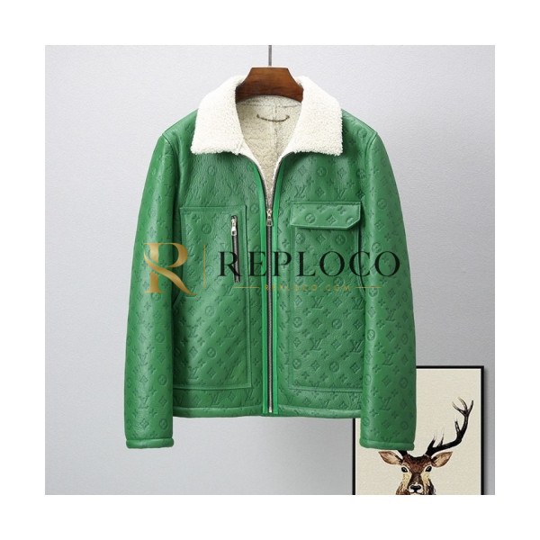 ✨Louis vuitton Mens Logo Leather Jackets Green - 루이비통 2021 남성 로고 가죽 자켓 Lou03817x Size(m - 3xl) 그린