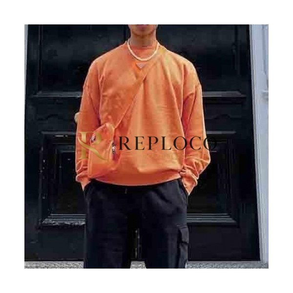 ✨Prada Mens Crew-neck Cotton Tshirts Orange - 프라다 2021 남성 로고 크루넥 코튼 긴팔티 Pra02448x Size(s - xl) 오렌지