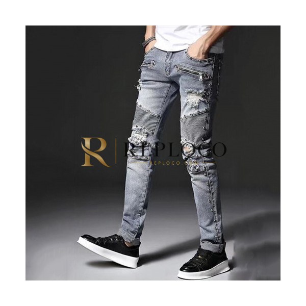 ✨Balmain 2019 Mens Rock Stud Denim Pants - 발망 남성 신상 락스터드 데님 팬츠 Bam0077x.Size(28 - 42).블루