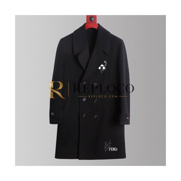 ✨Fendi 2019 Mens Logo Cashmere Coat - 펜디 2019 남성 로고 캐시미어 코트 Fen0379x.Size(m - 3xl).블랙