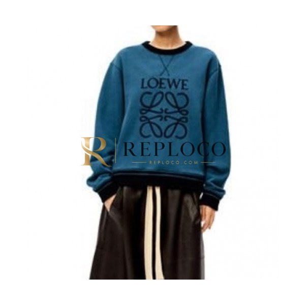 ✨Loewe Mens Logo Crew-neck Cotton Tshirts Blue - 로에베 2021 남성 로고 크루넥 코튼 긴팔티 Loe0509x Size(xs - m) 블루