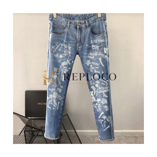 ✨[프리미엄]Versace 2019 Mens Graffity Denim Pants - 베르사체 남성 그래피티 데님 팬츠 Ver0220x.Size(29-36).블루