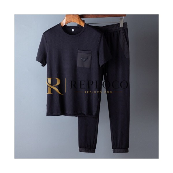 ✨[프라다]Prada 2020 Mens Casual Logo Training Short Sleeved Clothes&Pants - 프라다 2020 남성 캐쥬얼 로고 코튼 반팔 트레이닝복&팬츠 Pra01052x.Size(m - 3xl).블랙