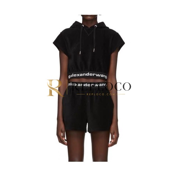 ✨[알렉산더왕]Alexander wang 2020 Womens Logo Velvet Short Pants - 알렉산더왕 2020 여성 로고 벨벳 반바지 Ale0063x.Size(s - l).블랙