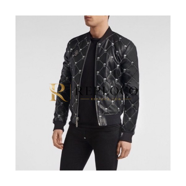 ✨Philipp Plein Mens Leather Jacket - 필립플레인 2020 남성 베이직 가죽 자켓 Phi0130x.Size(m - 3xl).블랙