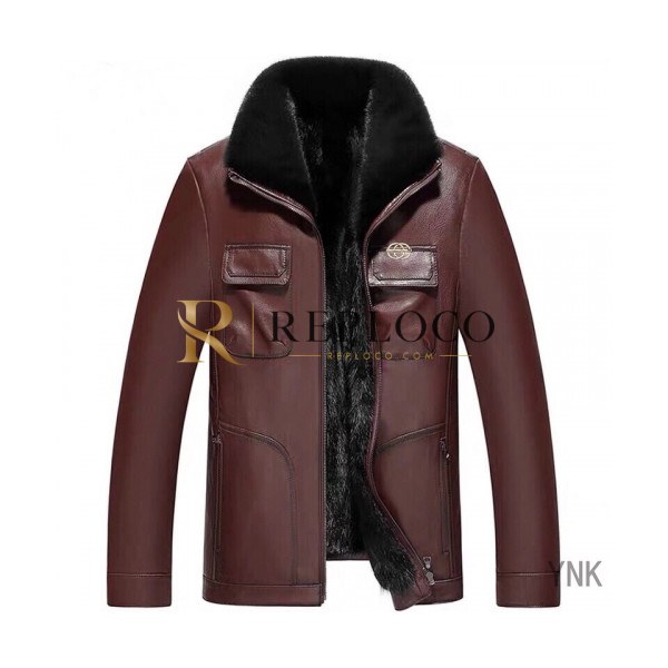 ✨[구찌]Gucci 2019 Mens Logo Mink Leather Jacket - 구찌 2019 남성 로고 밍크 가죽 자켓 Guc01890x.Size(l - 5xl).브라운