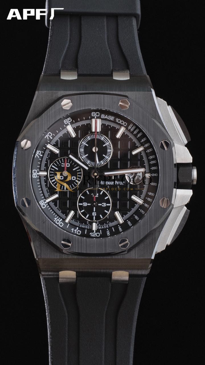 AP 로열 오크 오프쇼어 44mm 26402CE.OO.A002CA.01 블랙 세라믹 APF 1:1 베스트 에디션 블랙 다이얼 러버 스트랩 A3126