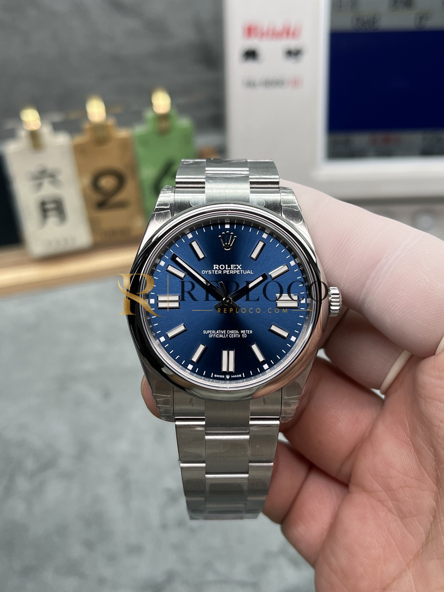 VS 공장 롤렉스 오이스터 퍼페츄얼 41mm 124300-0003 브라이트 블루 선버스트 다이얼 스무스 베젤 오이스터 브레이슬릿 1:1 슈퍼클론 DD3230 무브먼트