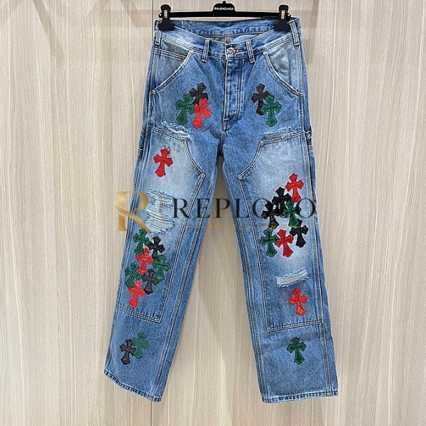 ✨[크롬하츠]Chrom Hearts 2025 Mens Casual Denim Jeans - 크롬하츠 20205 남성 캐쥬얼 데님 청바지 Chr0330x.Size(29 - 40).블루