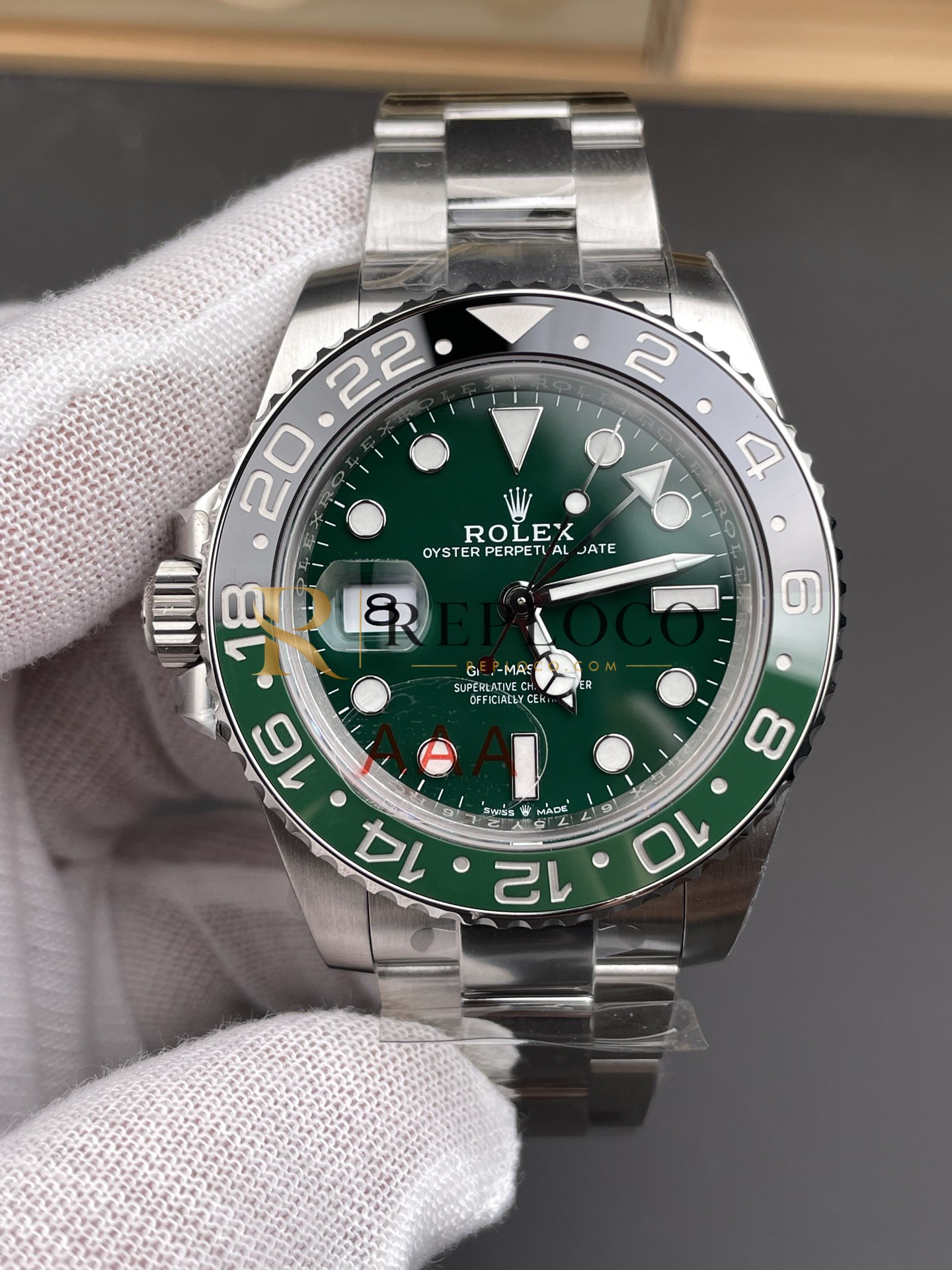VS 공장 롤렉스 GMT-마스터 II 126729VTNR 스프라이트 좌손용 40mm 그린 다이얼 화이트 골드 스타일 블랙/그린 세라믹 베젤 오이스터 브레이슬릿 1:1 슈퍼클론 DD3285 무브먼트