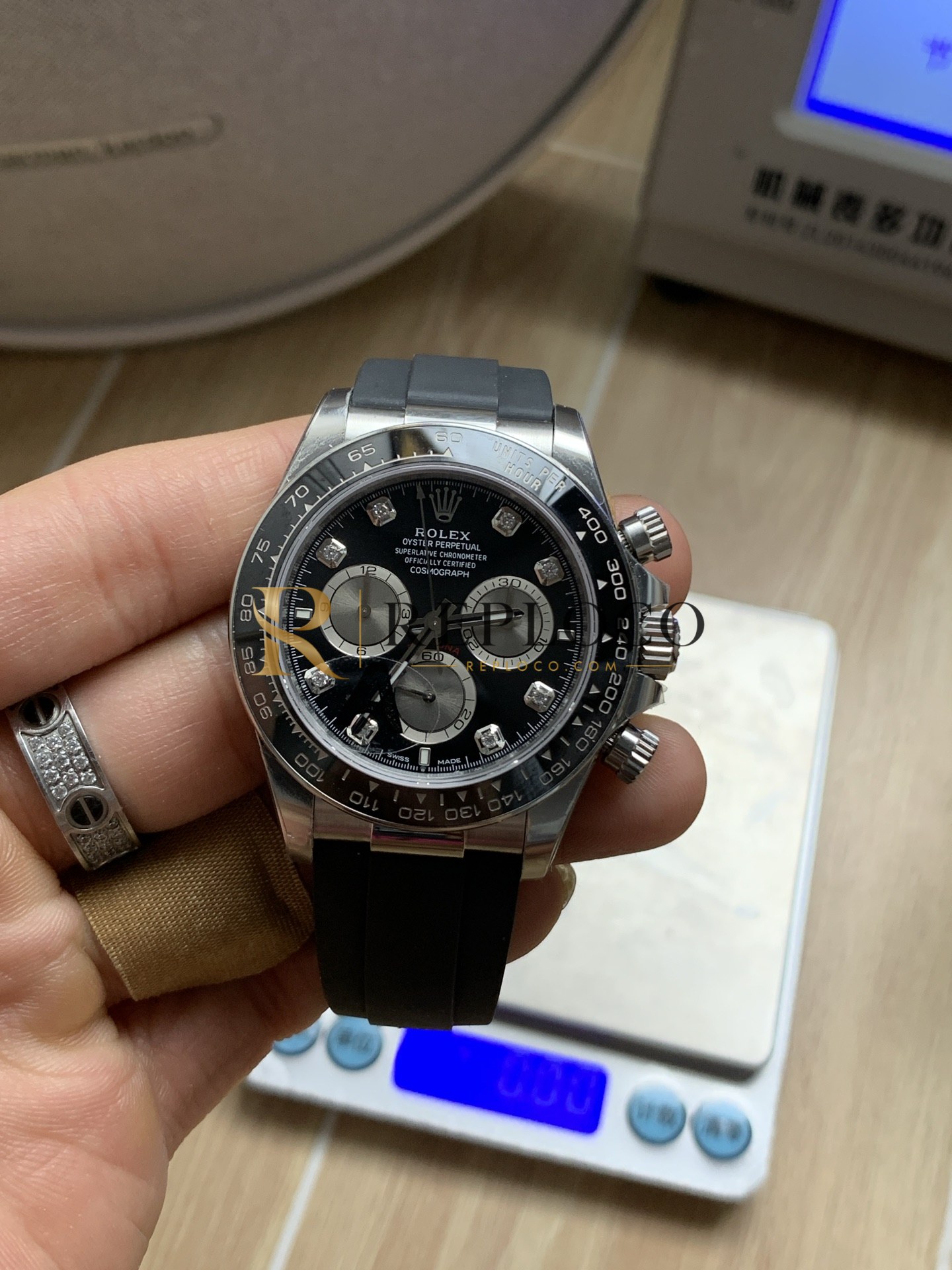 VS 공장 롤렉스 코스모그래프 데이토나 40mm 126519LN 화이트 골드 고스트 다이아몬드 다이얼 러버 스트랩 1:1 슈퍼클론 DD4131 무브먼트 - 이미지 4