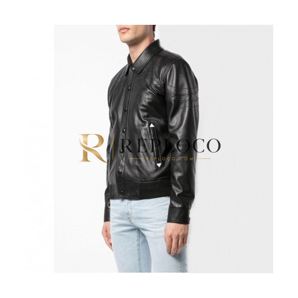 ✨[1:1]Saint Laurent 2019 Mens Leather Jacket - 입생로랑 2019 남성스타디움 울 블루종 Ysl0077x.Size(m - 3xl).블랙