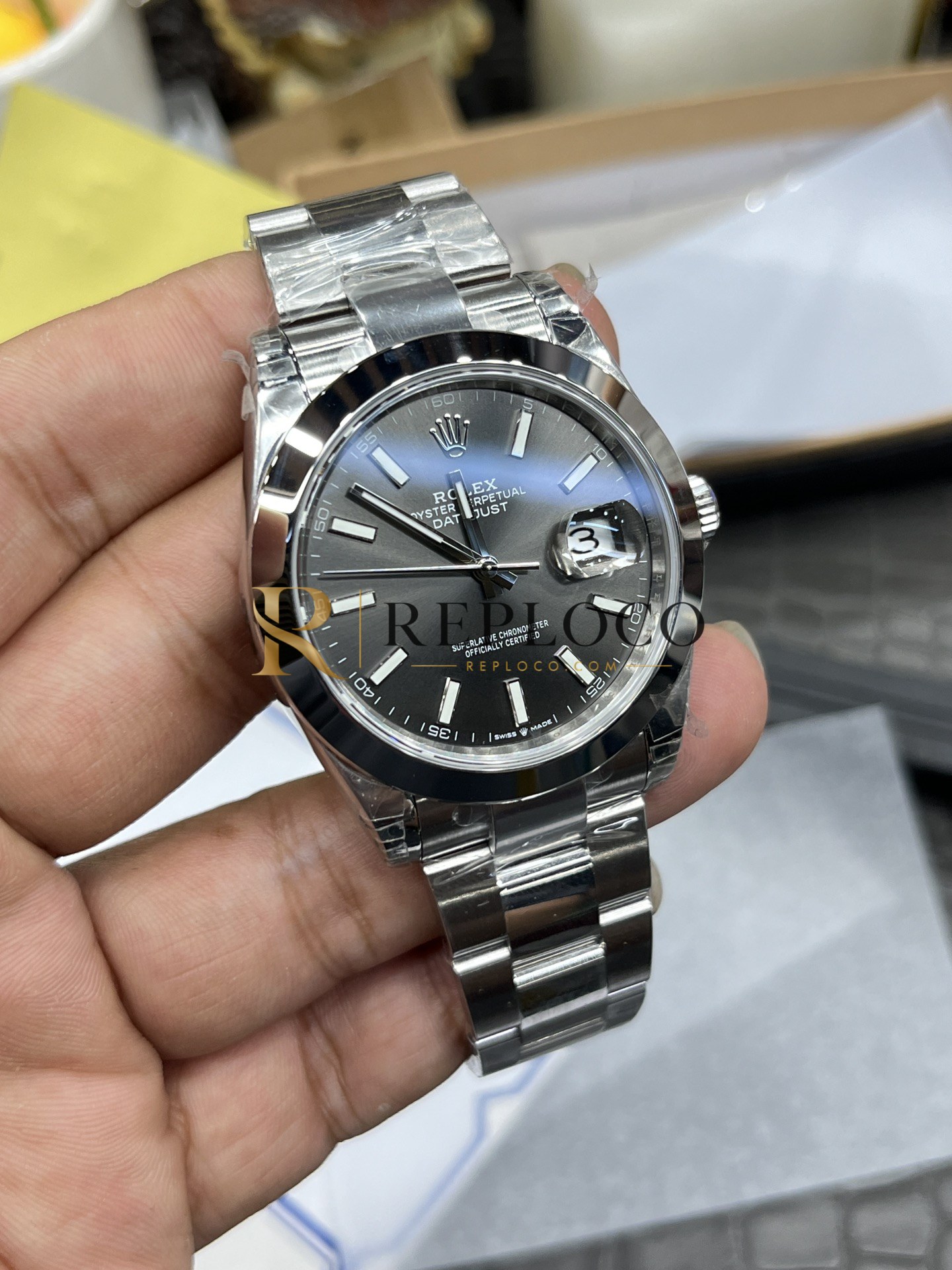 VS 공장 롤렉스 데이트저스트 41mm 126300 선버스트 슬레이트 그레이 다이얼 스무스 베젤 오이스터 브레이슬릿 1:1 슈퍼클론 DD3235 무브먼트 - 이미지 3