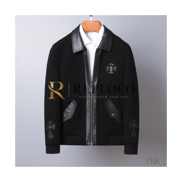 ✨Chrome Hearts 2020 Mens Logo Casual Leather Jacket - 크롬하츠 2020 남성 로고 캐쥬얼 가죽 자켓 Chr0296x.Size(l - 4xl).블랙