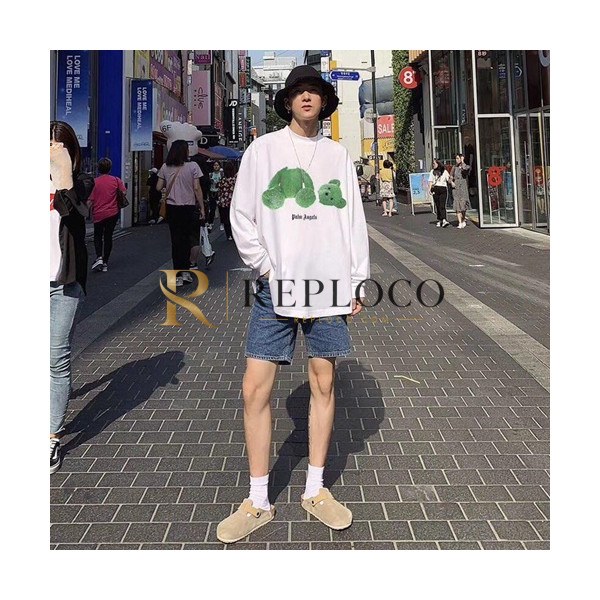 ✨Palm Angels 2019 Mens Logo Cotton Long T Shirt - 팜 엔젤스 남성 로고 코튼 긴팔 티셔츠 Palts0008.Size(s -xl).화이트