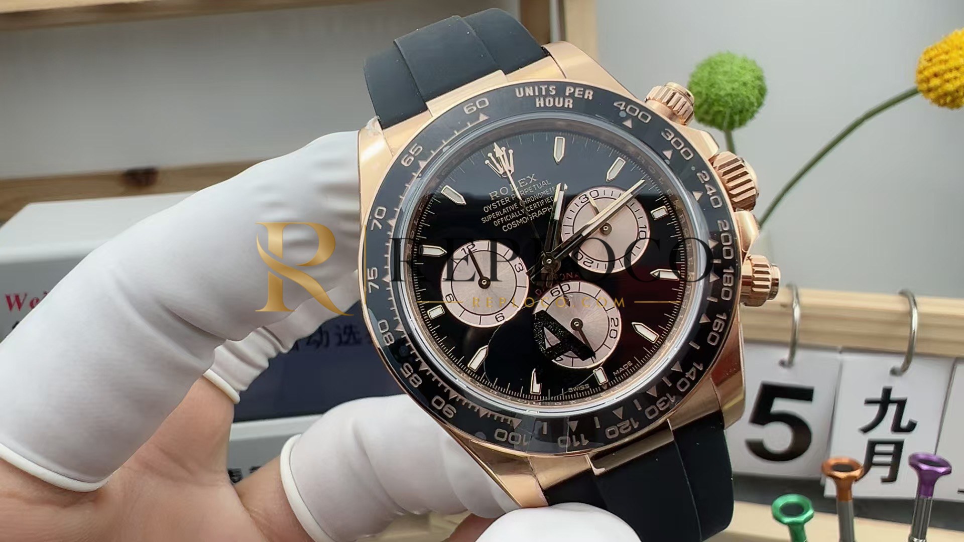 VS 공장 롤렉스 코스모그래프 데이토나 40mm 126515LN 블랙 다이얼 에버로즈 골드 러버 스트랩 1:1 슈퍼클론 DD4131 무브먼트 - 이미지 4