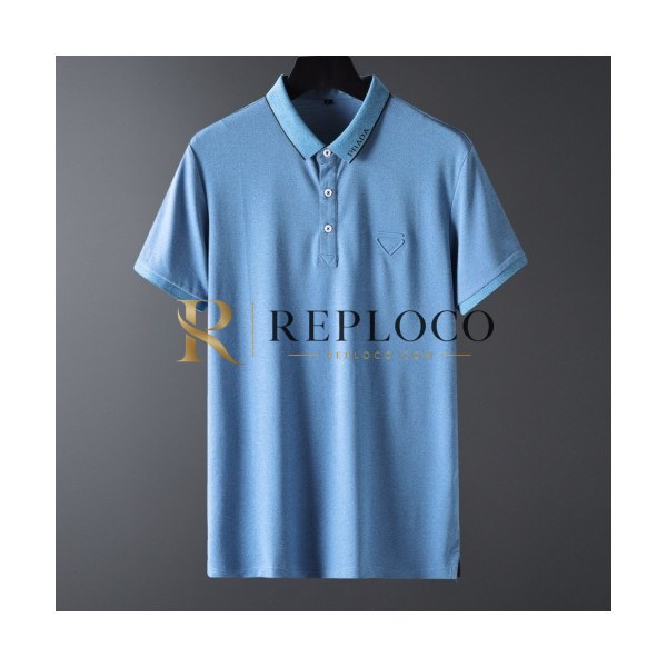 ✨[프라다]Prada 2020 Mens Basic Logo Cotton Short Sleeved Polo Tshirts - 프라다 2020 남성 베이직 로고 코튼 폴로 반팔티 Pra01097x.Size(m - 4xl).블루