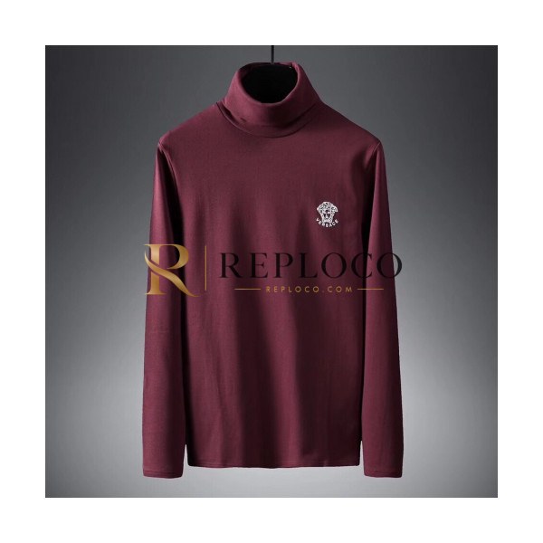 ✨Versace 2019 Mens Cotton Turtle-neck Tshirt - 베르사체 2019 남성 코튼 터틀넥 긴팔티 Ver0277x.Size(m - 3xl).버건디