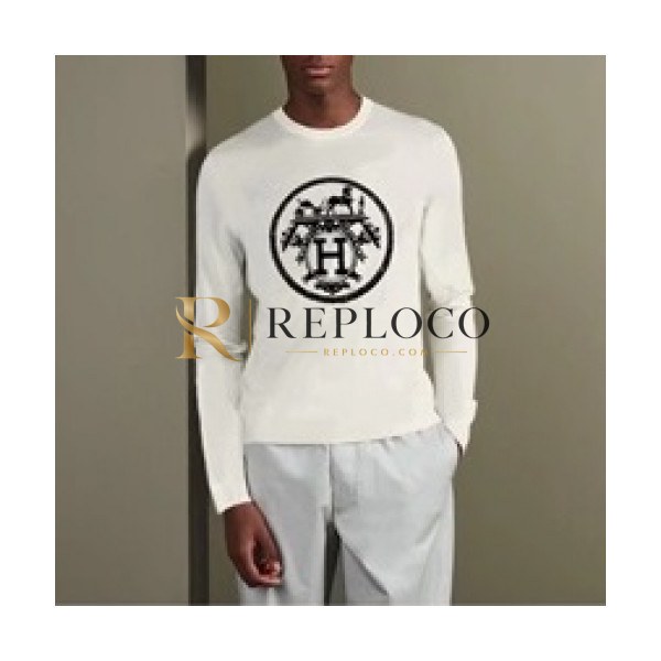 ✨[에르메스]Hermes 2020 Mens Crew-neck Casual Cotton Tshirts- 에르메스 2020 남성 크루넥 캐쥬얼 코튼 기모 긴팔티 Her0550x.Size(s - 2xl).화이트