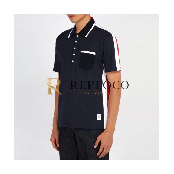 ✨[매장판]Thom Browne 2019 Mens Polo Cotton Short Sleeved Tshirt - 톰브라운 남성 폴로 코튼 반팔티 Tho0098x.Size(s - 3xl).네이비