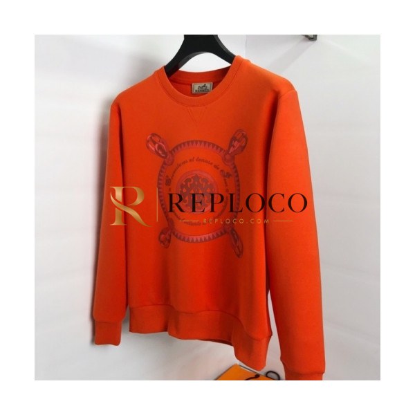 ✨Hermes 2020 Mens Crew-neck Casual Cotton Tshirts- 에르메스 2020 남성 크루넥 캐쥬얼 코튼 기모 긴팔티 Her0508x.Size(m - 2xl).오렌지