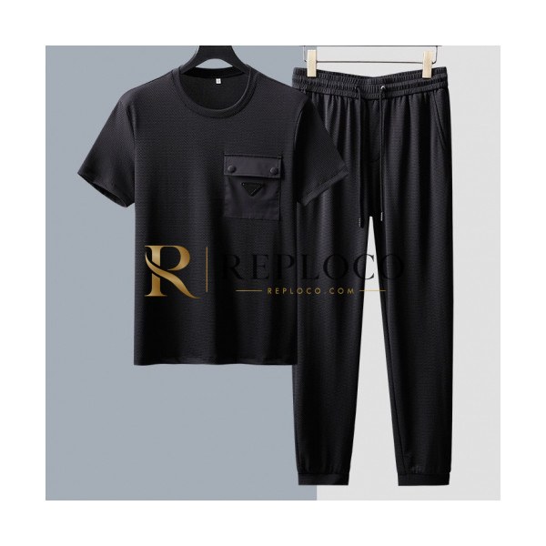 ✨[프라다]Prada 2020 Mens Casual Logo Training Short Sleeved Clothes&Pants - 프라다 2020 남성 캐쥬얼 로고 코튼 반팔 트레이닝복&팬츠 Pra01048x.Size(m - 3xl).블랙