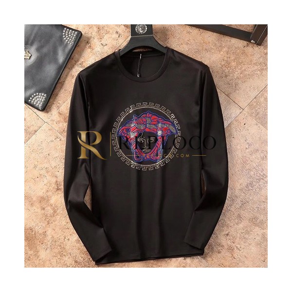 ✨Versace 2019 Mens Cotton T-shirt - 베르사체 남성 코튼 긴팔티셔츠 VERTS0032.Size(M- 3XL),블랙/화이트