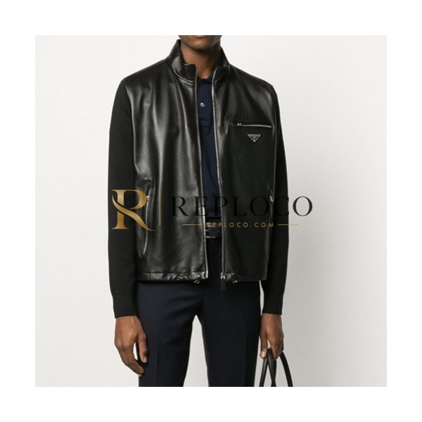 ✨Prada Mens Logo Casual Leather Jacket Black - 프라다 2021 남성 로고 캐쥬얼 가죽 자켓 Pra02417x Size(m - 2xl) 블랙