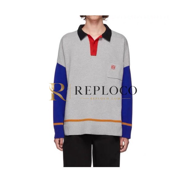 ✨Loewe 2019 Mens Logo Wool Polo Tshirt - 로에베 2019 남성 로고 울 긴팔티 Loe0090x.Size(s - l).그레이