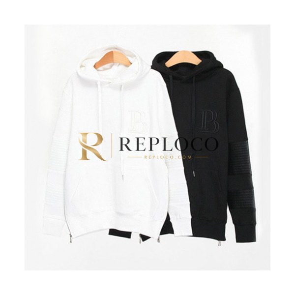 ✨Balmain 2018 Leather Linkle Cotton Hood Tee - 발망 레더링클 후드 Bam0070x.2컬러(블랙/화이트)Size (M - XL)