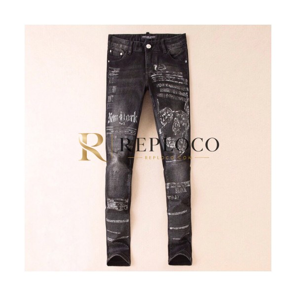 ✨Philipp plein 2019 Mens Graffity Denim Pants - 필립플레인 2019 남성 그래피티 데님 팬츠 Phi0083x.Size(28 - 38).블랙
